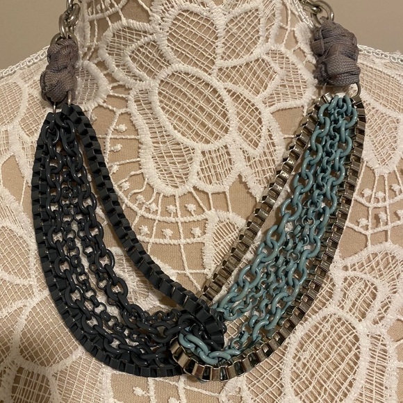 Multicolor Chain Necklace Blue Silver - Picture 1 of 8
